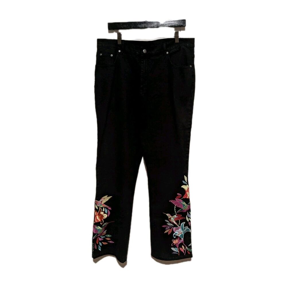 Emb Hummingbird Sequin Jeans Diane Gilman Black High Rise Jeans 16 XL DG2